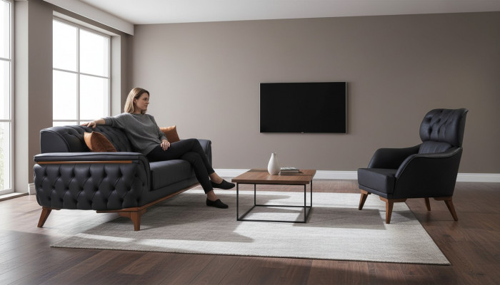 Czarna designerska Chesterfield Ustaw luksusową skórzaną sofę designerskiego Fotel
