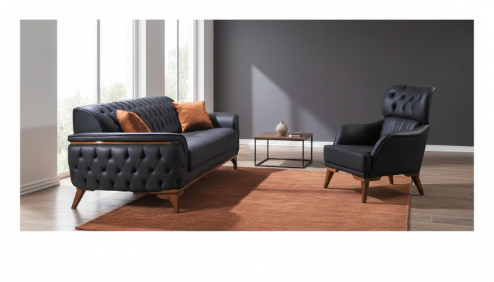 Czarna designerska Chesterfield Ustaw luksusową skórzaną sofę designerskiego Fotel