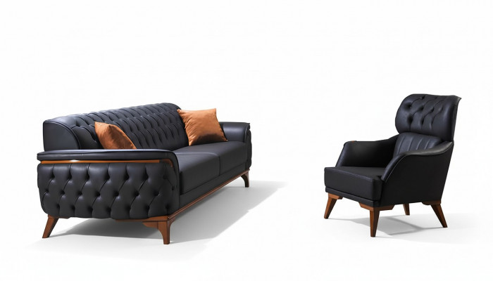 Czarna designerska Chesterfield Ustaw luksusową skórzaną sofę designerskiego Fotel