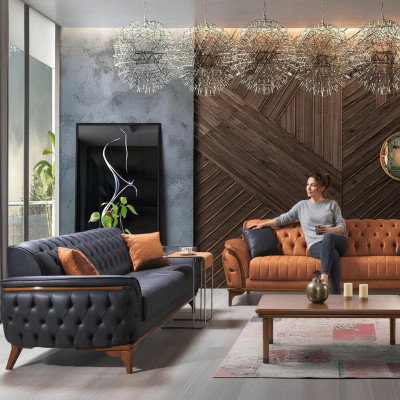 Designerskie sofy Chesterfield do salonu Ustawić Podkładkę 2x sofy tekstylne