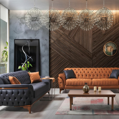Designerskie sofy Chesterfield do salonu Ustawić Podkładkę 2x sofy tekstylne