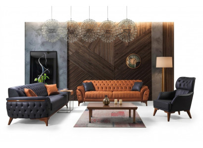 Czarny-Orange Chesterfield Zestaw sofowy do salonu Fotel 4-częściowy
