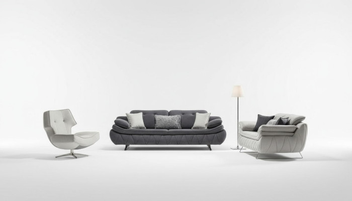 Zestaw do salonu 3 sztuki Czarny Biały 2x sofy z Fotel Modern Design Włókienniczy