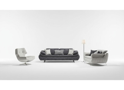 Zestaw do salonu 3 sztuki Czarny Biały 2x sofy z Fotel Modern Design Włókienniczy