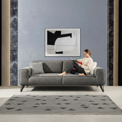 Szara 3-miejsce siedzące Sofa materiałowa Nowoczesny Design Pokój dzienny Włókienniczy Materiał Materiał
