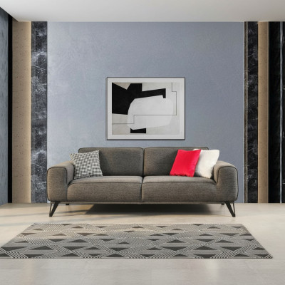 Szara 3-miejsce siedzące Sofa materiałowa Nowoczesny Design Pokój dzienny Włókienniczy Materiał Materiał