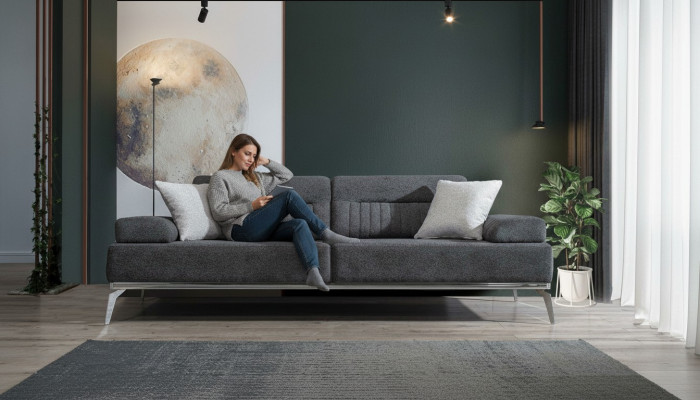 Szary Salon 3-miejsce siedzące Sofa Tkaninowa Nowoczesny Luksusowy Design Włókienniczy Materiał
