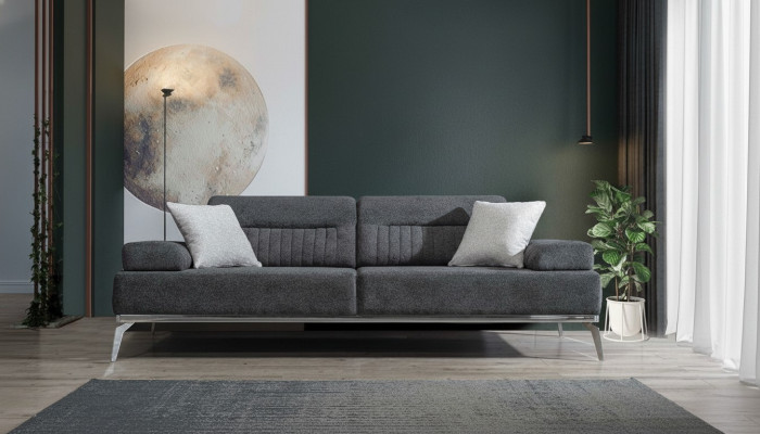 Szary Salon 3-miejsce siedzące Sofa Tkaninowa Nowoczesny Luksusowy Design Włókienniczy Materiał