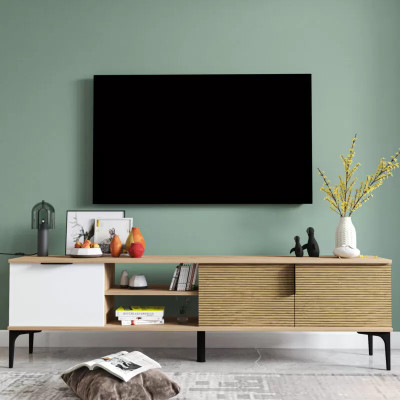 Brązowo-szara Szafka RTV Szafa Nowoczesny Design Prostokątny Salon