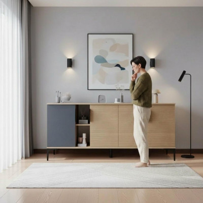 Brązowy szary jasny nowoczesny prostokątny kredens salon luksusowy design