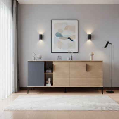 Brązowy szary jasny nowoczesny prostokątny kredens salon luksusowy design