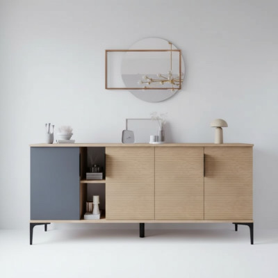 Brązowy szary jasny nowoczesny prostokątny kredens salon luksusowy design
