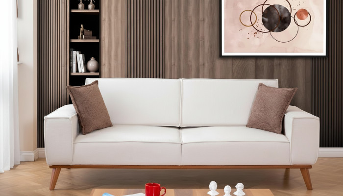 Biały Salon Ustaw Stylowy 3-miejsce do siedzenia Designerski Fotel 2-częściowy komplet