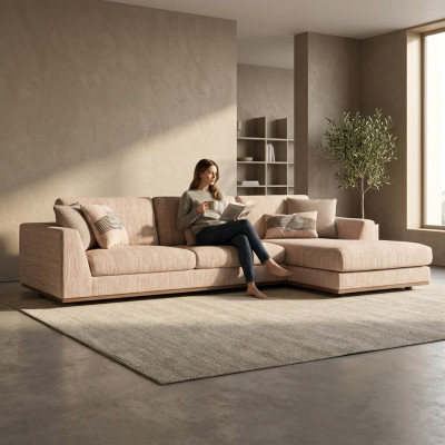Meble tapicerowane Beżowa Narożnikowa kanapa Luksusowa Sofa Kanapa L-Shape Relaks Sofa Tapicerowana Salon