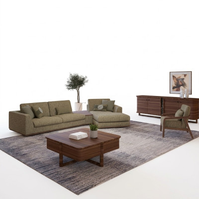 Zestaw do Salonu 2szt Komplet Narożnikowa kanapa L-Shape Relaks Meble Fotel Modern Włókienniczy