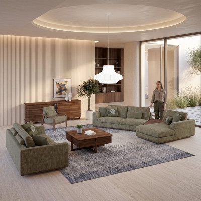 Kompletny Zestaw sofowy 3-częściowa sofa dwuosobowa Relaks Narożnikowa kanapa w kształcie litery L Modern Fotel