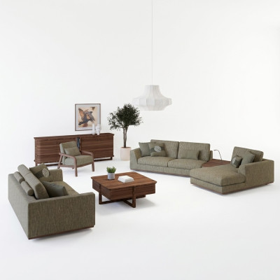 Kompletny Zestaw sofowy 3-częściowa sofa dwuosobowa Relaks Narożnikowa kanapa w kształcie litery L Modern Fotel