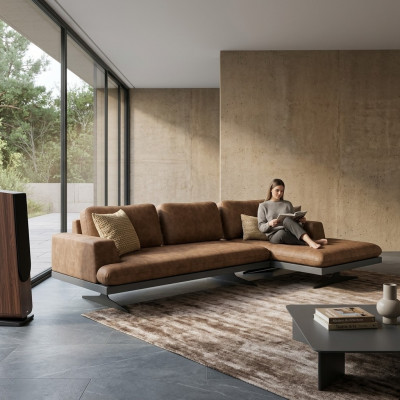 Narożnikowa kanapa L-Shape Relaks Salon Brązowa Skóra Sofa Meble tapicerowane Narożnik Ustaw