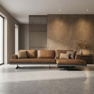 Narożnikowa kanapa L-Shape Relaks Salon Brązowa Skóra Sofa Meble tapicerowane Narożnik Ustaw