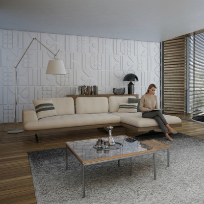 Nowoczesna luksusowa sofa kanapa salon Relaks Narożnikowa kanapa w kształcie litery L z 2x stolik kawowy