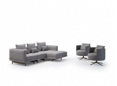 Salon kompletny 4-częściowy 2x Fotel z Narożnikowa kanapa Designerski stolik w kształcie litery L Drewno kawowy