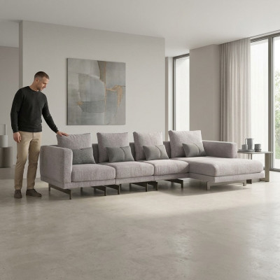 Narożnikowa kanapa L-Shape Relaks Salon Szary Narożnik Ustawić Sofa Tapicerowana Meble