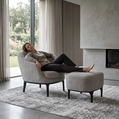 Komplet do salonu 2 szt. Fotel z Stołek Designer Nowoczesne Meble tapicerowane