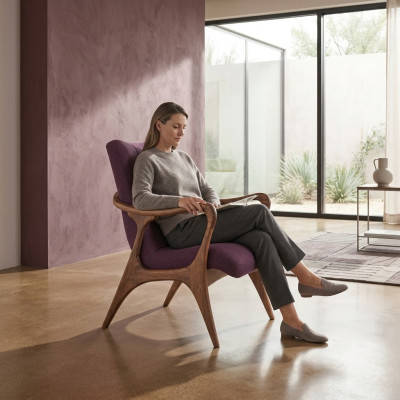 Design Meble do Siedzenia Fioletowy Fotel Kanapa Siedziba Salon Drewno Nowoczesne Podkładka Włókienniczy