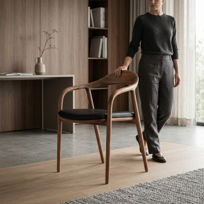 Designerski luksusowy fotel Krzesło Drewno Podkładka Krzesła jadalnia Skóra