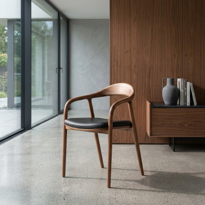 Designerski luksusowy fotel Krzesło Drewno Podkładka Krzesła jadalnia Skóra