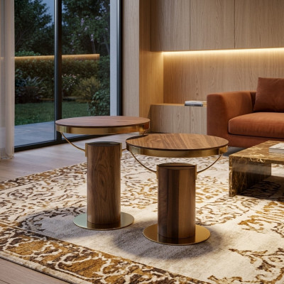 2x Okrągły stolik kawowy do salonu w kolorze brązowym, nowoczesny design