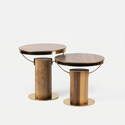 2x Okrągły stolik kawowy do salonu w kolorze brązowym, nowoczesny design