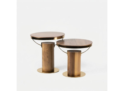 2x Okrągły stolik kawowy do salonu w kolorze brązowym, nowoczesny design