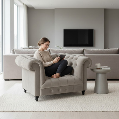 Fotel Chesterfield do salonu Meble tapicerowane Siedzenie Krzesło tapicerowane Nowoczesne wyposażenie