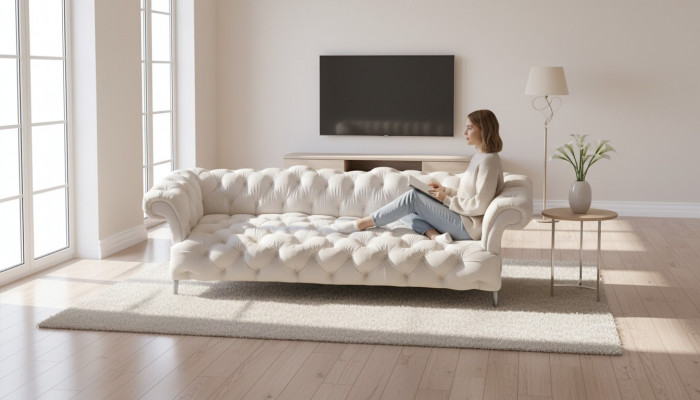 Nowoczesna sofa trzyosobowa Chesterfield. Meble tapicerowane do salonu.