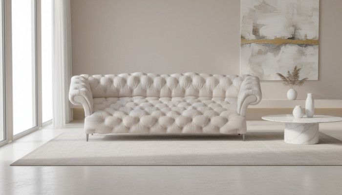 Nowoczesna sofa trzyosobowa Chesterfield. Meble tapicerowane do salonu.
