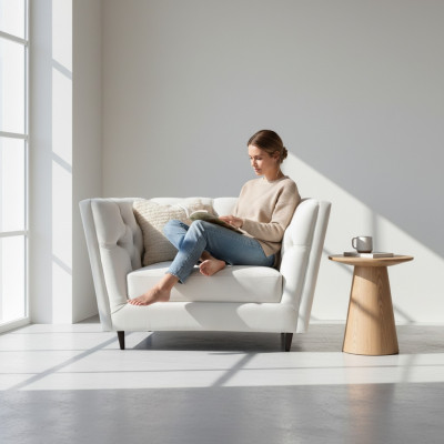 Luksusowy fotel do salonu, meble tapicerowane, skóra, siedzisko, meble Chesterfield, nowe