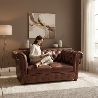 Meble Tapicerowane Sofa Dwuosobowa Chesterfield do Salonu