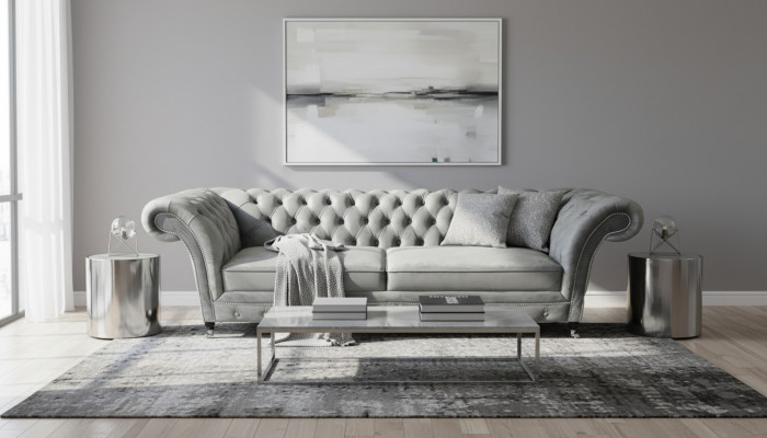 Meble tapicerowane Szara sofa Dwuosobowa kanapa Meble designerskie Chesterfield do salonu