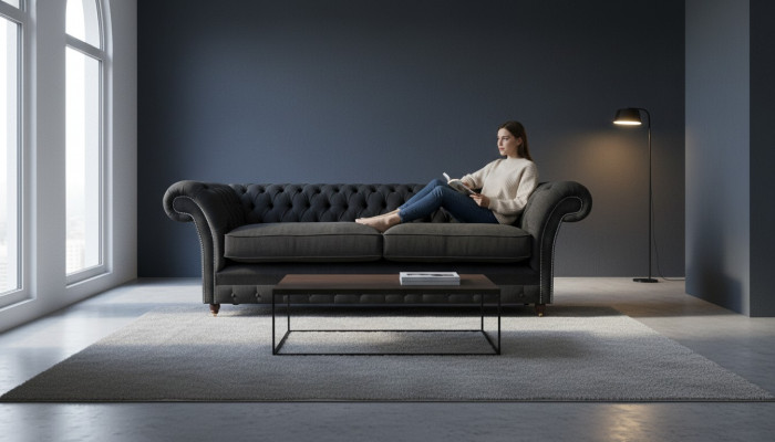 Meble tapicerowane Czarny Sofa tapicerowany Sofa projektanta Dwuosobowa Sofa Nowa Chesterfield