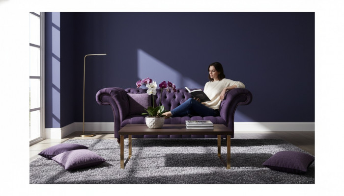 Luksusowa sofa trzyosobowa, fioletowe meble tapicerowane Chesterfield do salonu, nowe.
