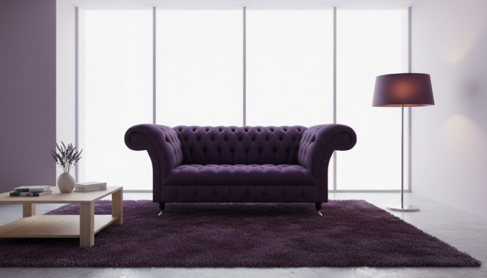 Luksusowa sofa trzyosobowa, fioletowe meble tapicerowane Chesterfield do salonu, nowe.
