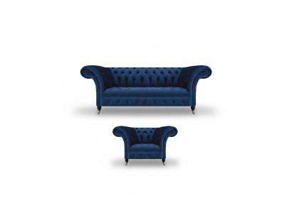 Niebieska Nowa Sofa Trzyosobowa Fotel do salonu Chesterfield Tkanina Tapicerowana Wyposażenie