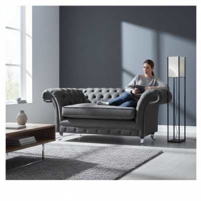 Szare meble tapicerowane Fotel Designer Wyposażenie Salonu Nowe Chesterfield