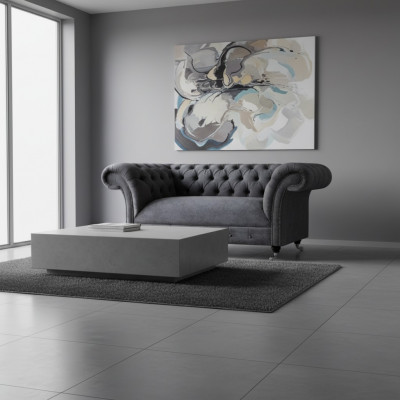 Luksusowa sofa dwuosobowa Kanapa tapicerowana Salon Szary Sofy Chesterfield
