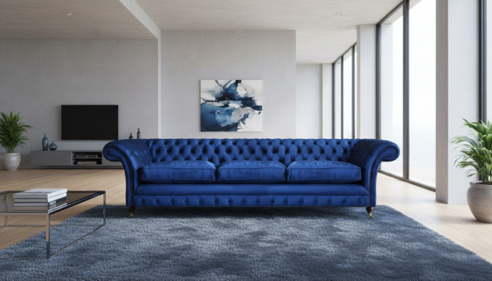 Sofa Chesterfield trzyosobowa kanapa, nowoczesne meble tapicerowane tkanina wyposażenie.