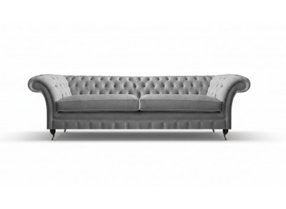 Luksusowa sofa dwuosobowa Chesterfield w szarej tapicerce, projektant.