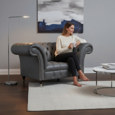 Chesterfield Nowoczesny szary fotel Designer Salon Fotel z oparciem
