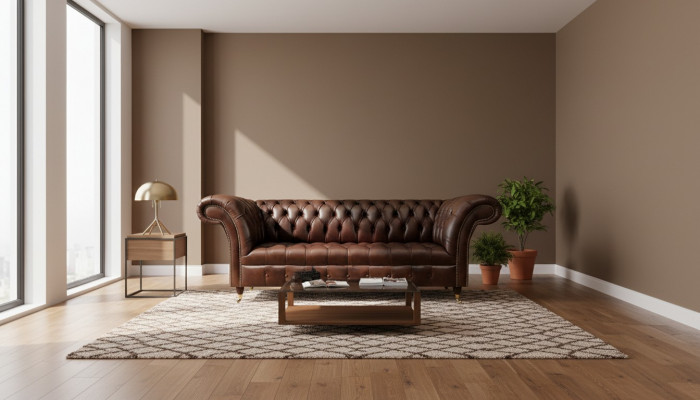 Exclusive Chesterfield Brązowa skórzana sofa Nowoczesny trzyosobowy mebel do siedzenia