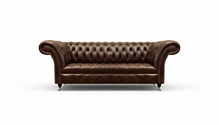 Exclusive Chesterfield Brązowa skórzana sofa Nowoczesny trzyosobowy mebel do siedzenia